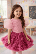Top Bambina con Maniche in Tulle Rosa – Kiddy in the City