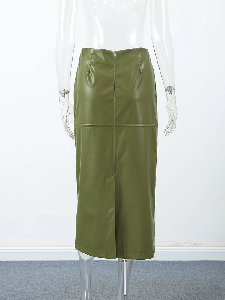 Giacca Donna in Ecopelle Verde Oliva –
