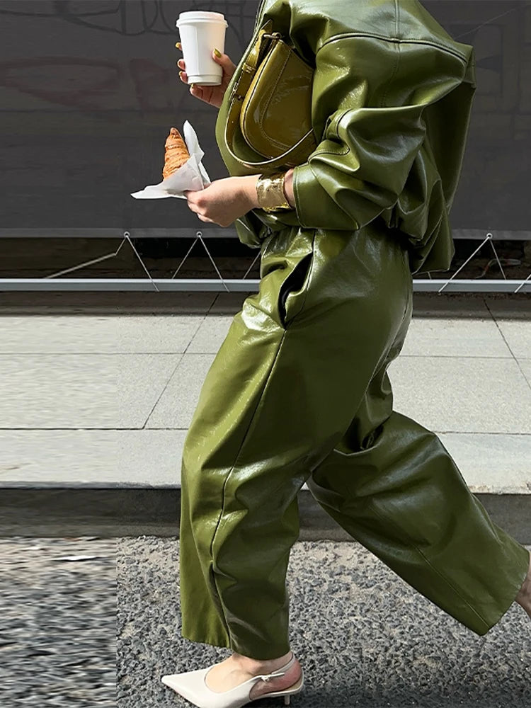 Giacca Donna in Ecopelle Verde Oliva –