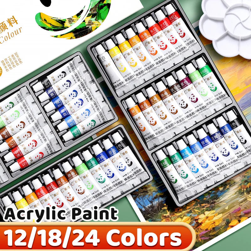 Colori Acrilici Maries – Set 12/18/24 Colori 5ml | Resistenti all’Acqua, per Tela, Roccia, Artigianato DIY