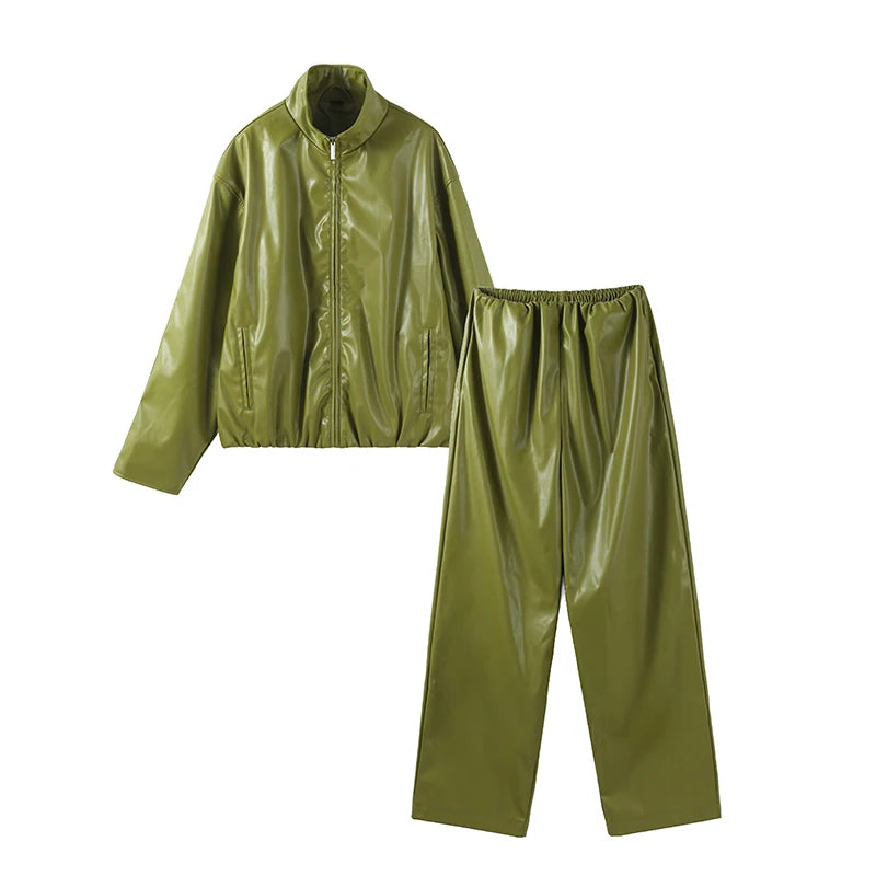 Giacca Donna in Ecopelle Verde Oliva –