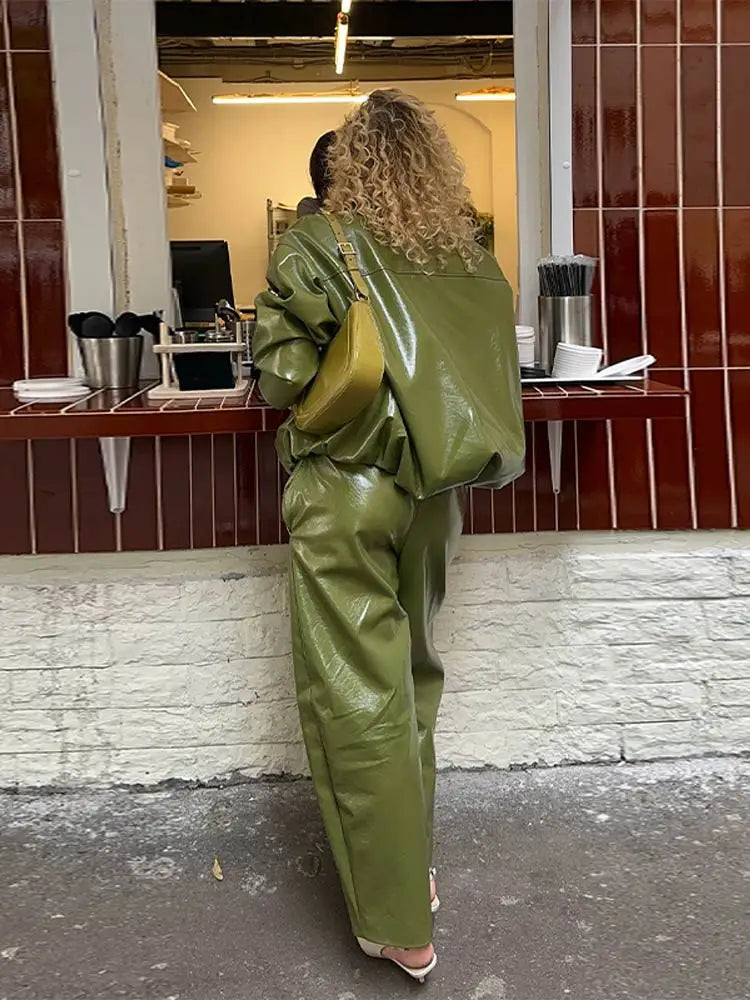 Giacca Donna in Ecopelle Verde Oliva –
