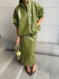 Giacca Donna in Ecopelle Verde Oliva –