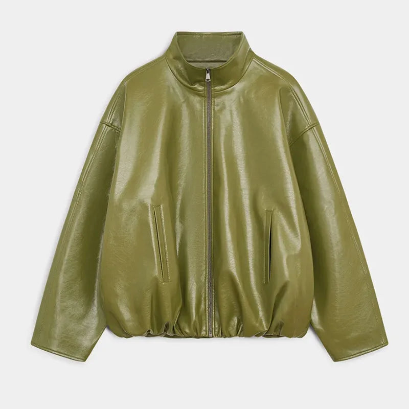 Giacca Donna in Ecopelle Verde Oliva –