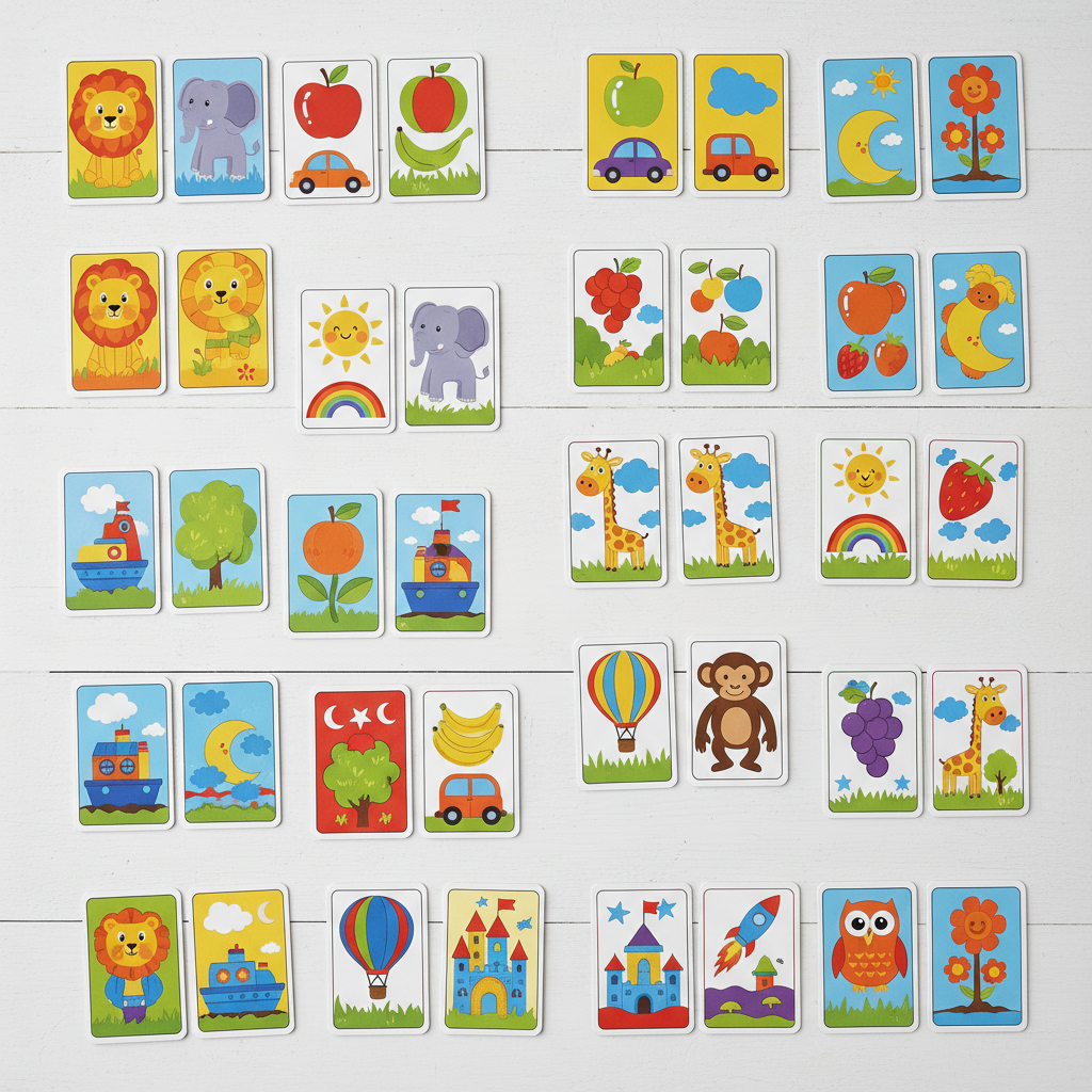 Memory di Famiglia - carte illustrate flat lay