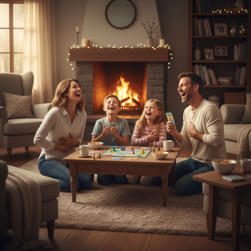 Famiglia che gioca al quiz insieme