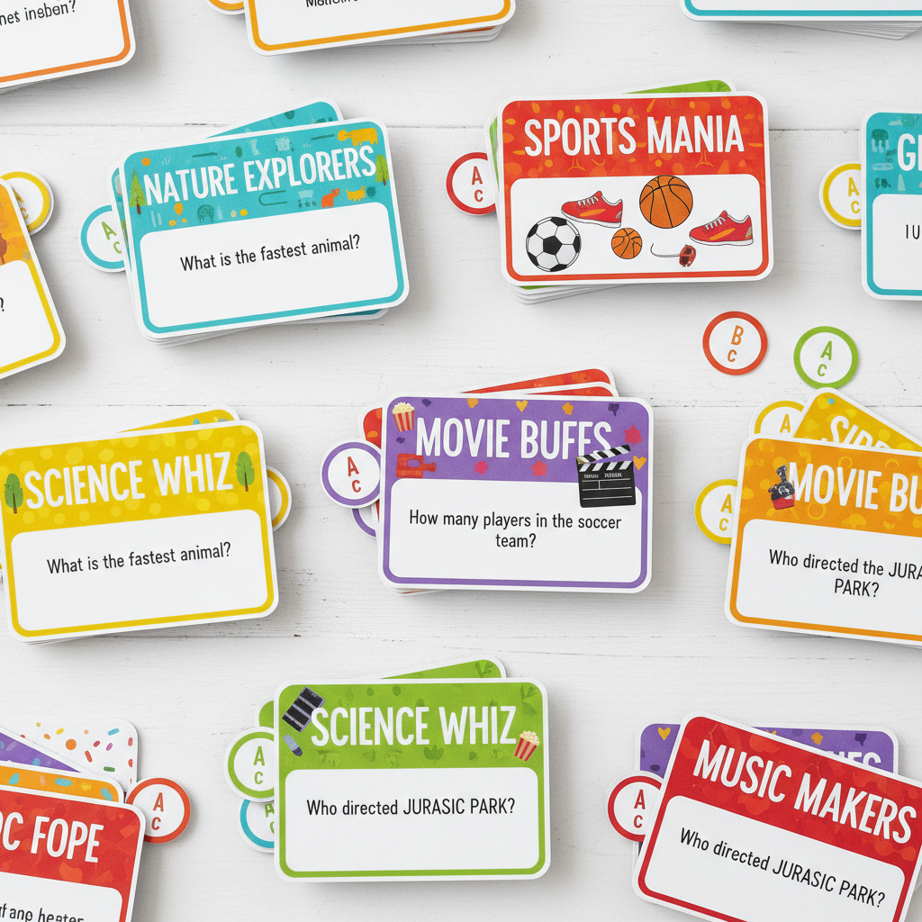 Quiz di Famiglia - carte domande flat lay