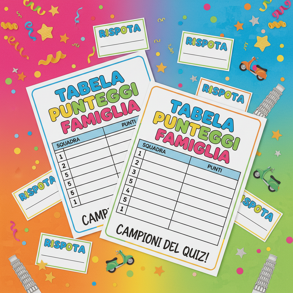 Schede punteggio e coriandoli quiz di famiglia