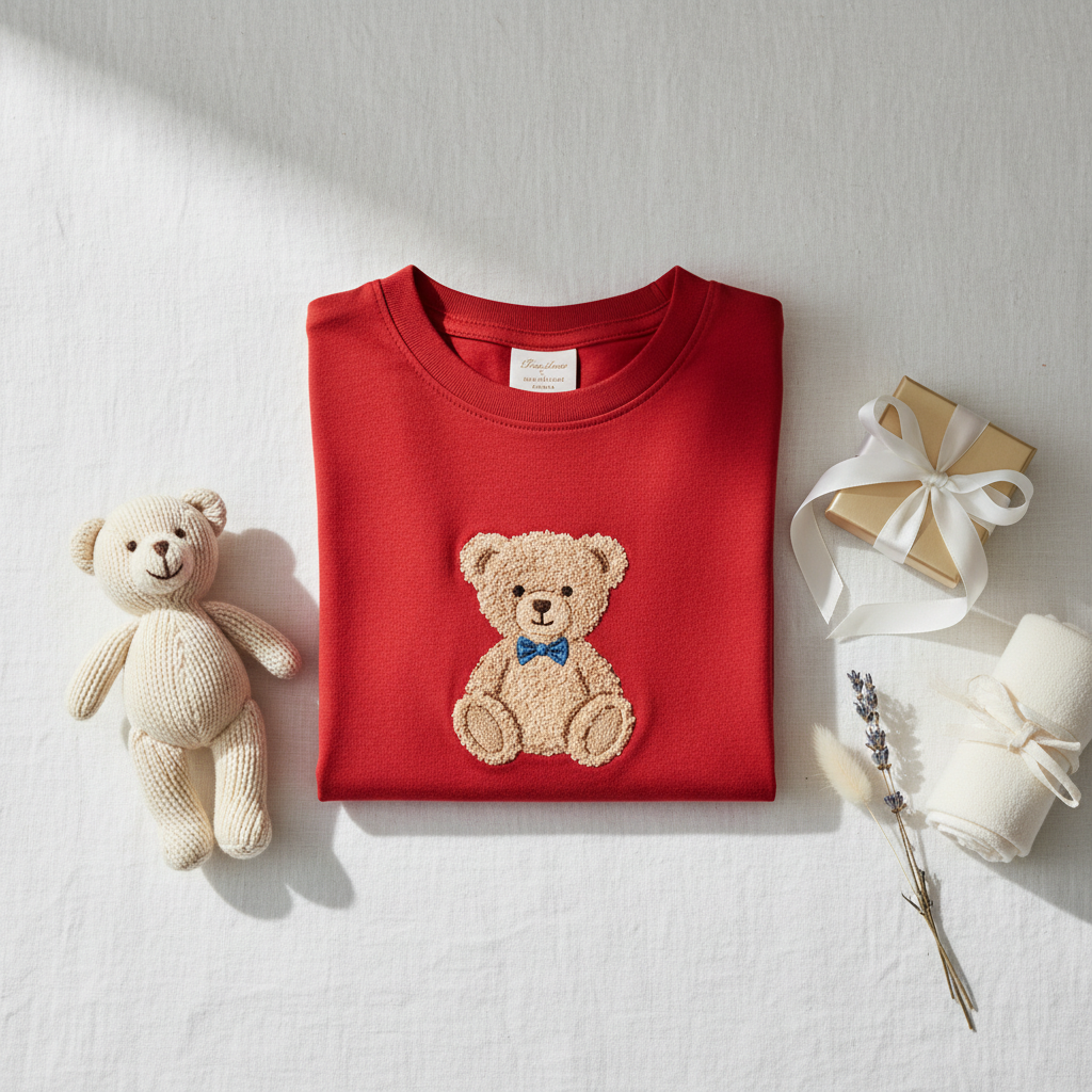 T-shirt Rossa Neonato Orsetto – Flat Lay